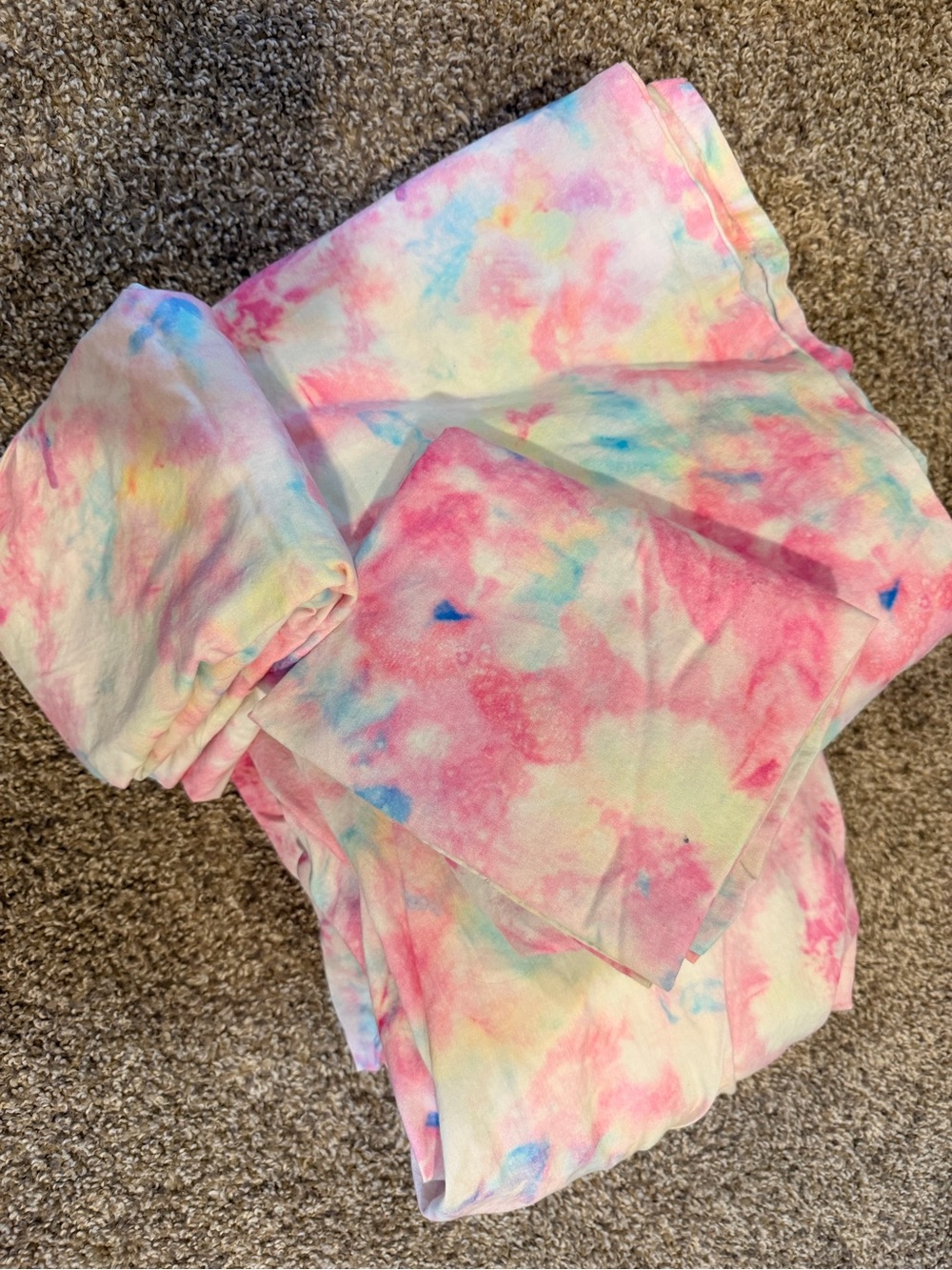 Queen Size Pottery Barn Teen Pastel Tie-Dye Bedding Set - Pink, Blue, Yellow